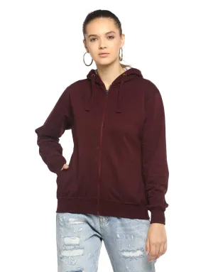 Alan Jones Clothing Women's Solid Cotton Regular Fit Hooded Sweatshirt (Wm17-Ss01_Wine_M)