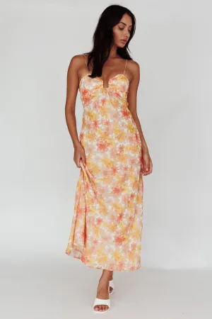 Arika Twist Back Midi Dress Floral Yellow