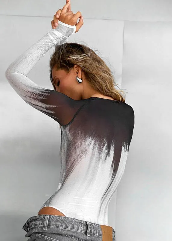 Artistic Splash-Dye Mesh Bodysuit