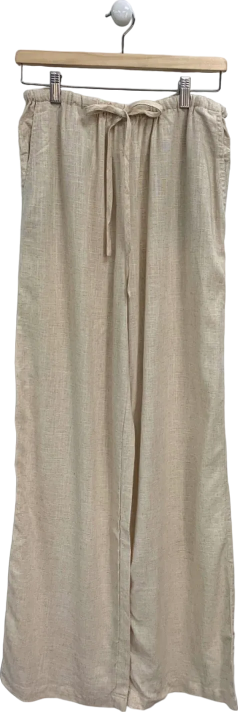 ASOS Beige Wide Leg Linen Blend Trousers UK 8 Tall