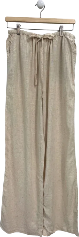 ASOS Beige Wide Leg Linen Blend Trousers UK 8 Tall