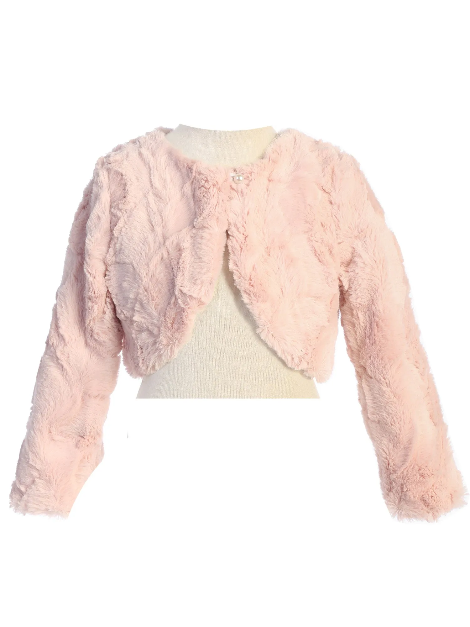 Baby Girls Blush Pearl Button Marble Fur Bolero Jacket 9-24 Months