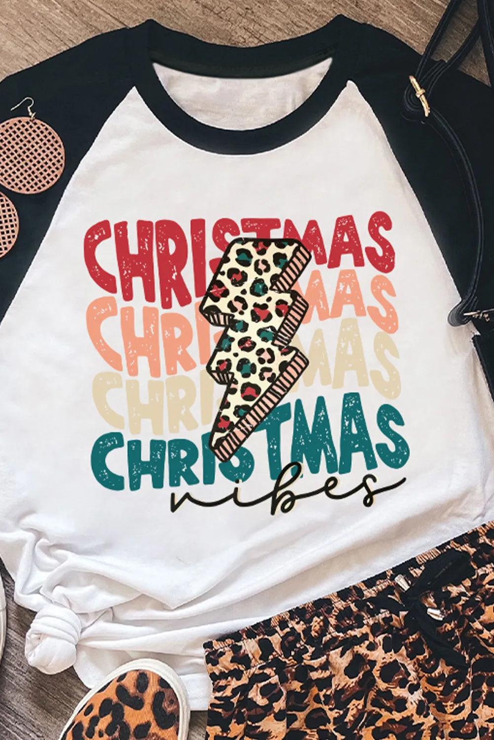 Black Christmas Raglan Sleeve Graphic Top