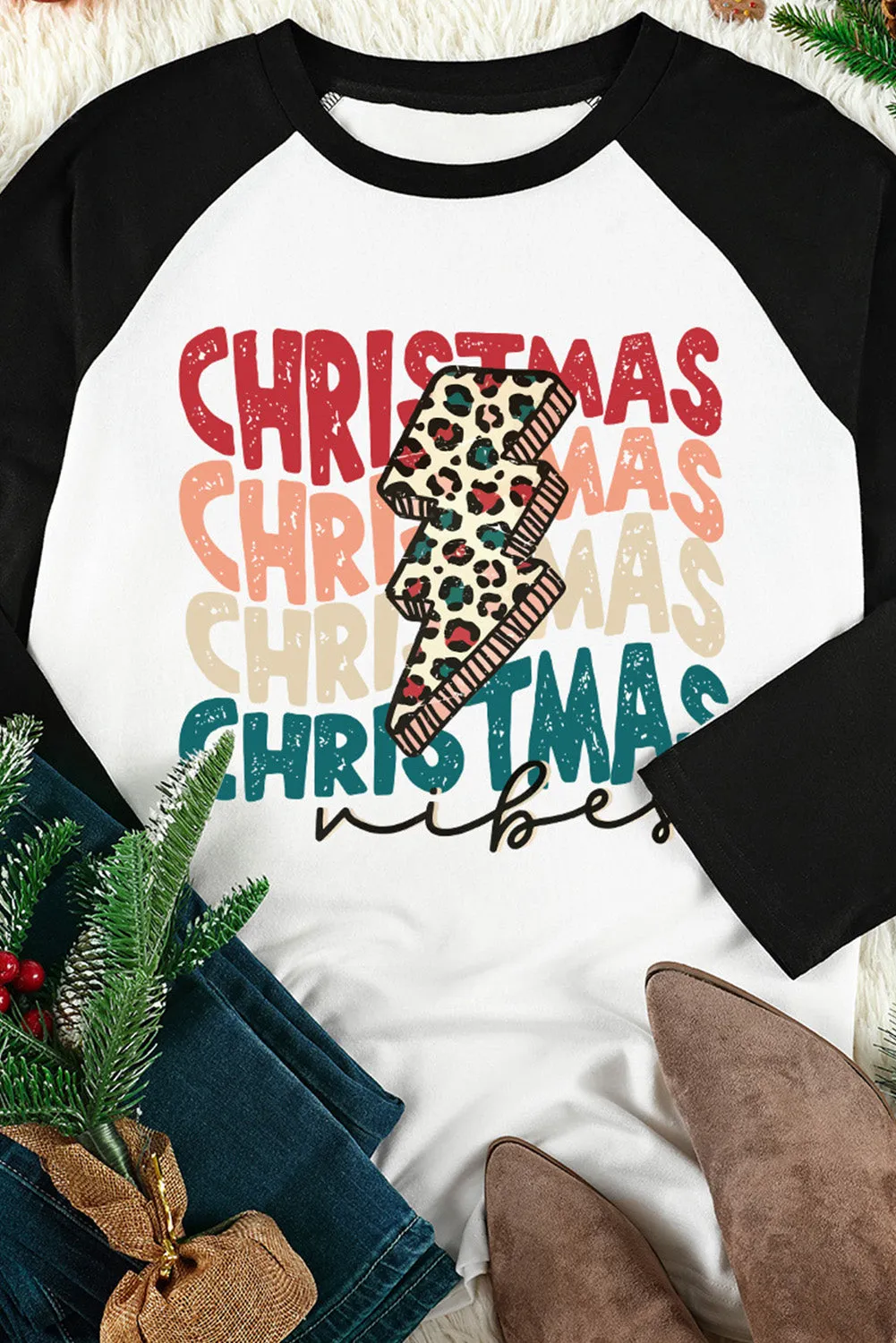 Black Christmas Raglan Sleeve Graphic Top