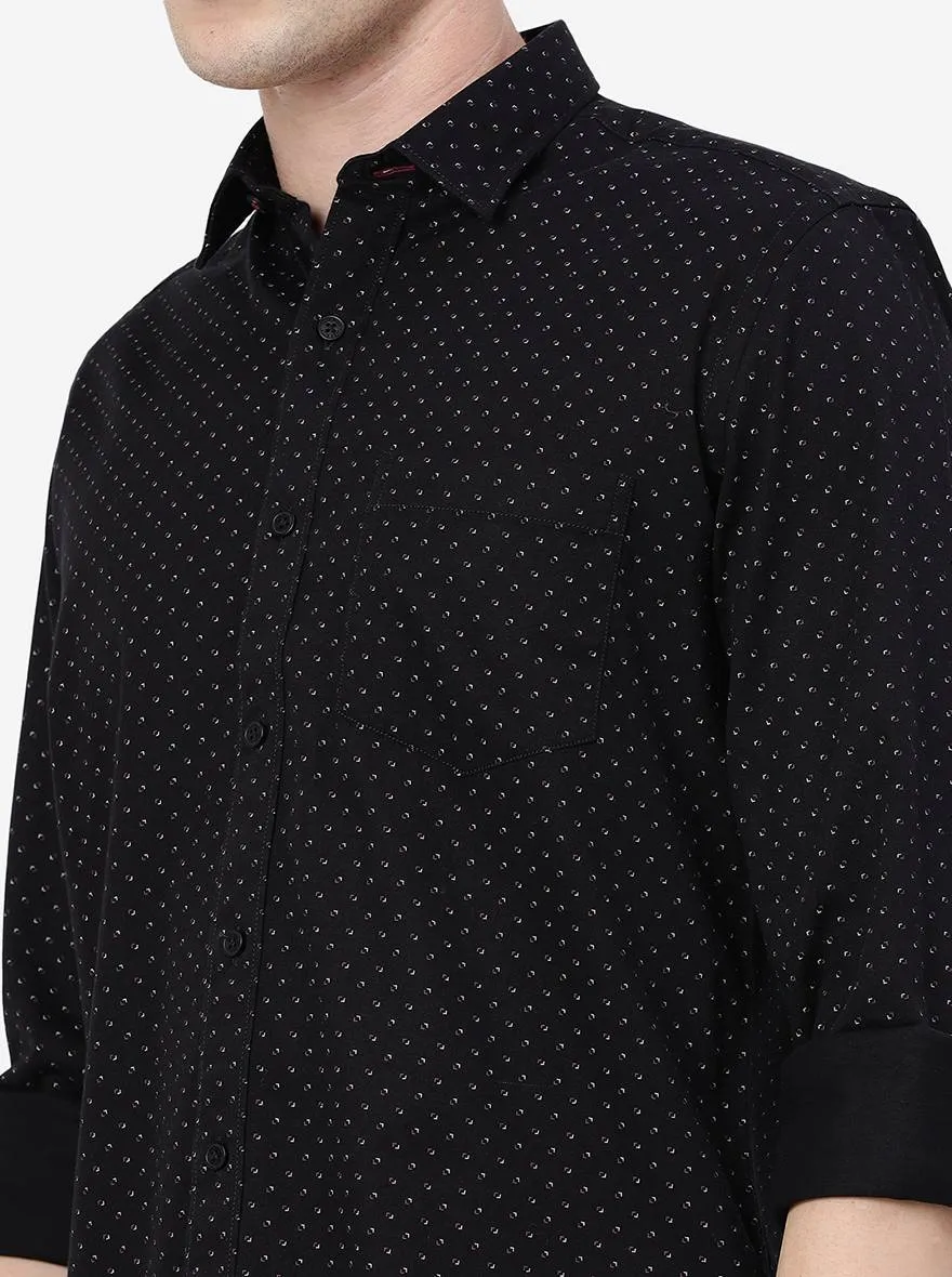 Black Printed Slim Fit Semi Casual Shirt | JadeBlue