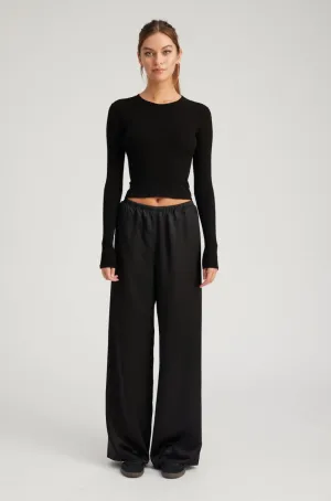 Black Rib Cropped Long Sleeve Tee