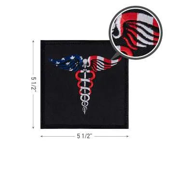 Caduceus Medical Symbol American Flag Patch with Hook Back