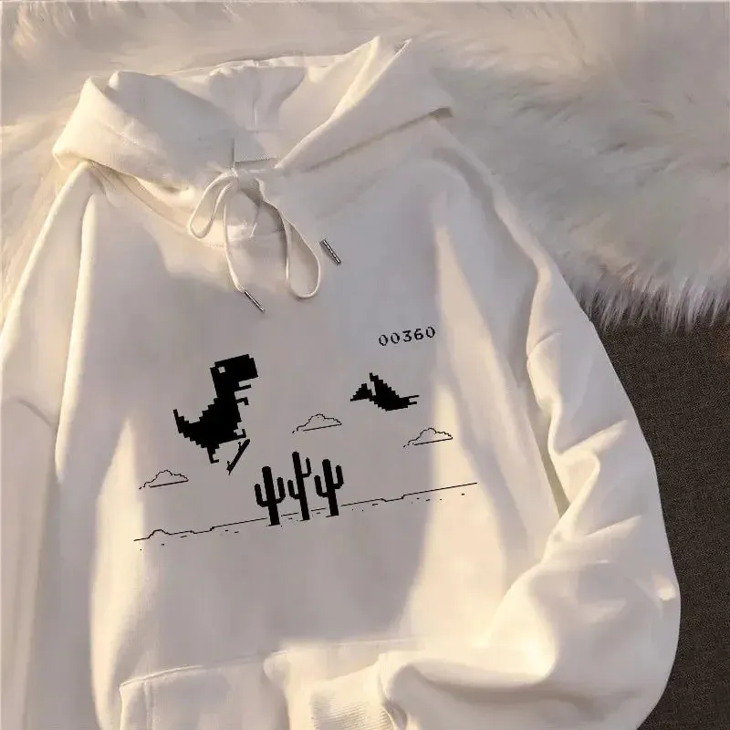 Casual Dinosaur Printed Stylish Korean Pullover Hoodie