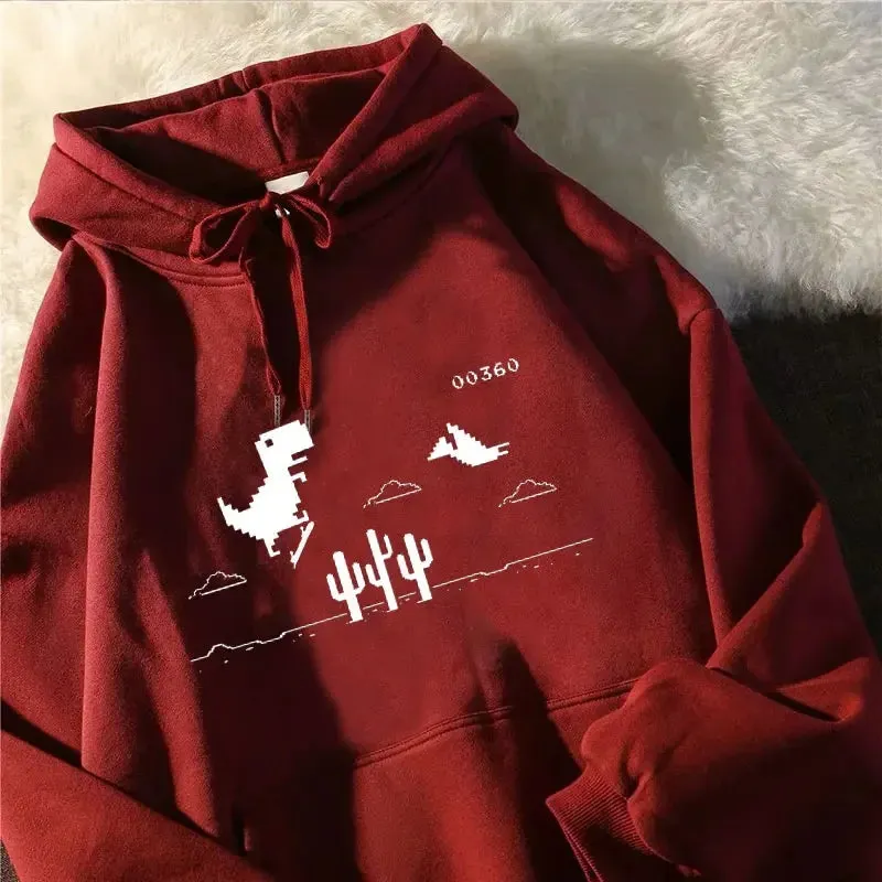 Casual Dinosaur Printed Stylish Korean Pullover Hoodie