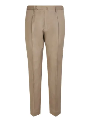 Dark beige linen and cotton blend trousers