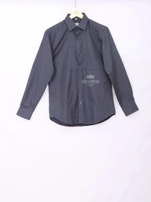 Dark Blue Grey Cotton Formal Shirt with Checked Design