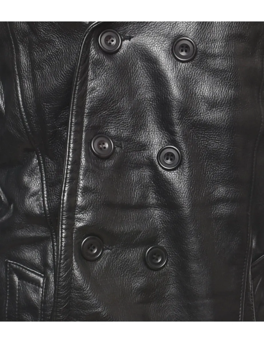 Double-Breasted Black Classic Leather Jacket - XL