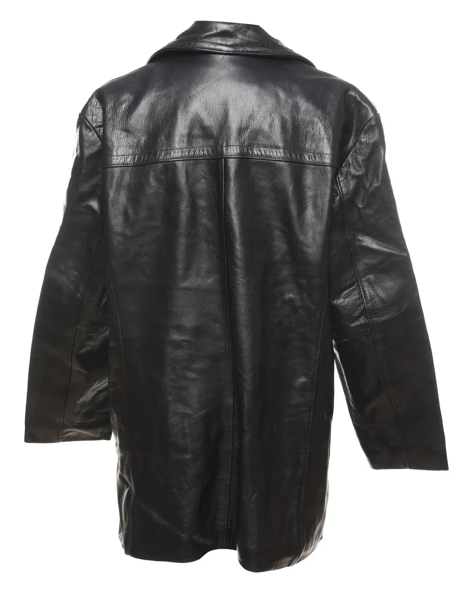 Double-Breasted Black Classic Leather Jacket - XL