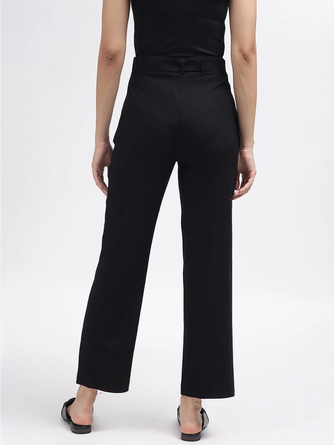 Elle Women Black Solid Straight Fit Trouser