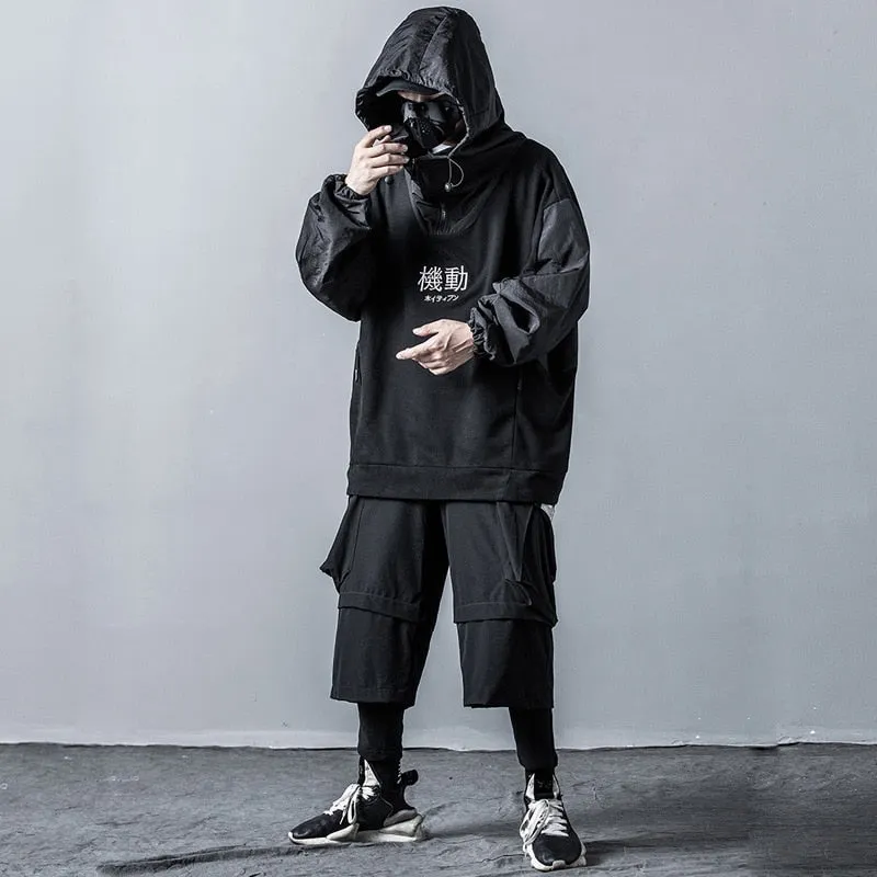 Fashion Sweatshirt Men Streetwear Tactics Hoody Hoodies Black Harajuku Sweatshirts Patchwork Oversized DG508