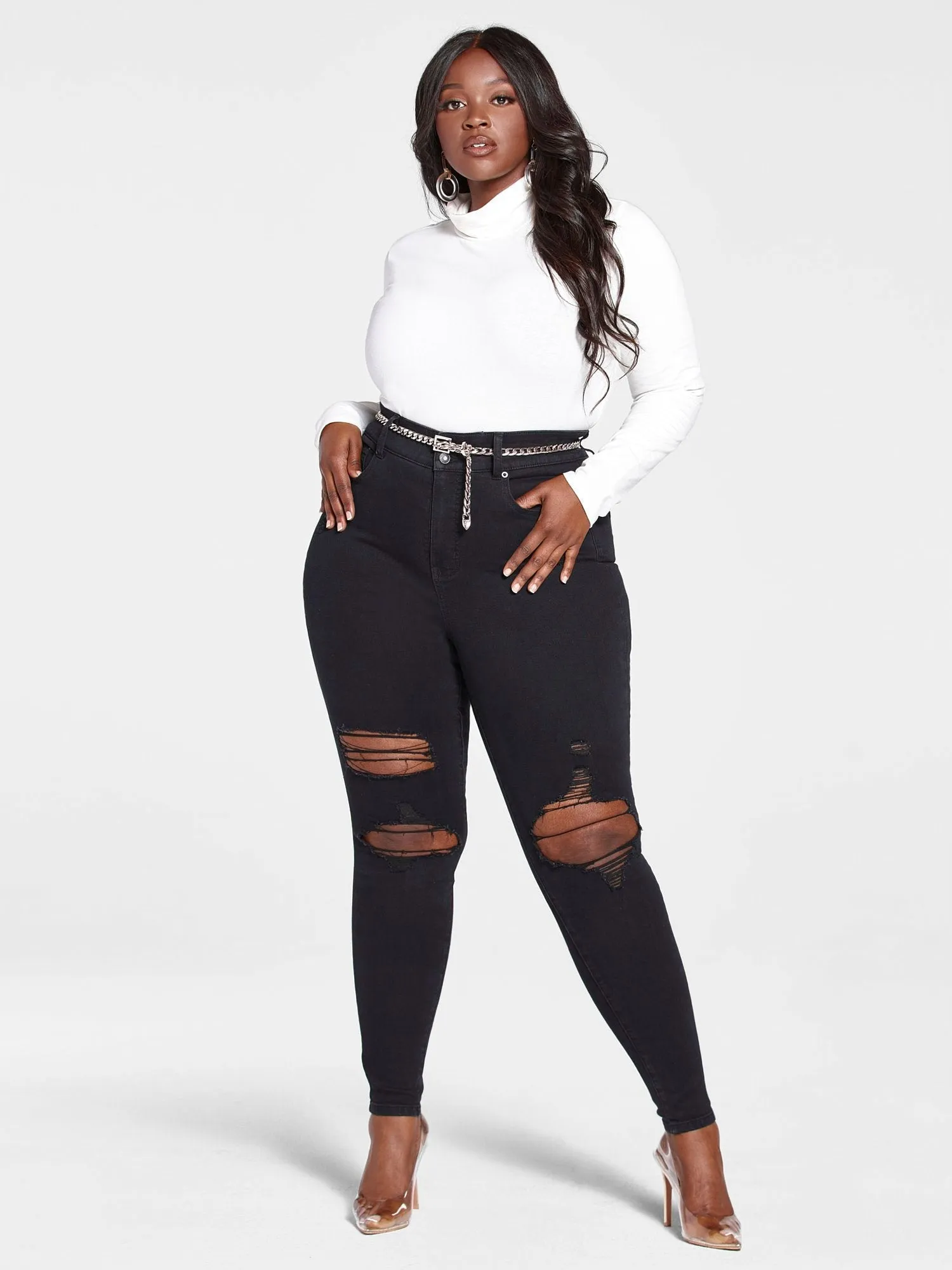 Fashion To Figure - High Rise Curvy Fit Skinny Jeans with Blowout Knees