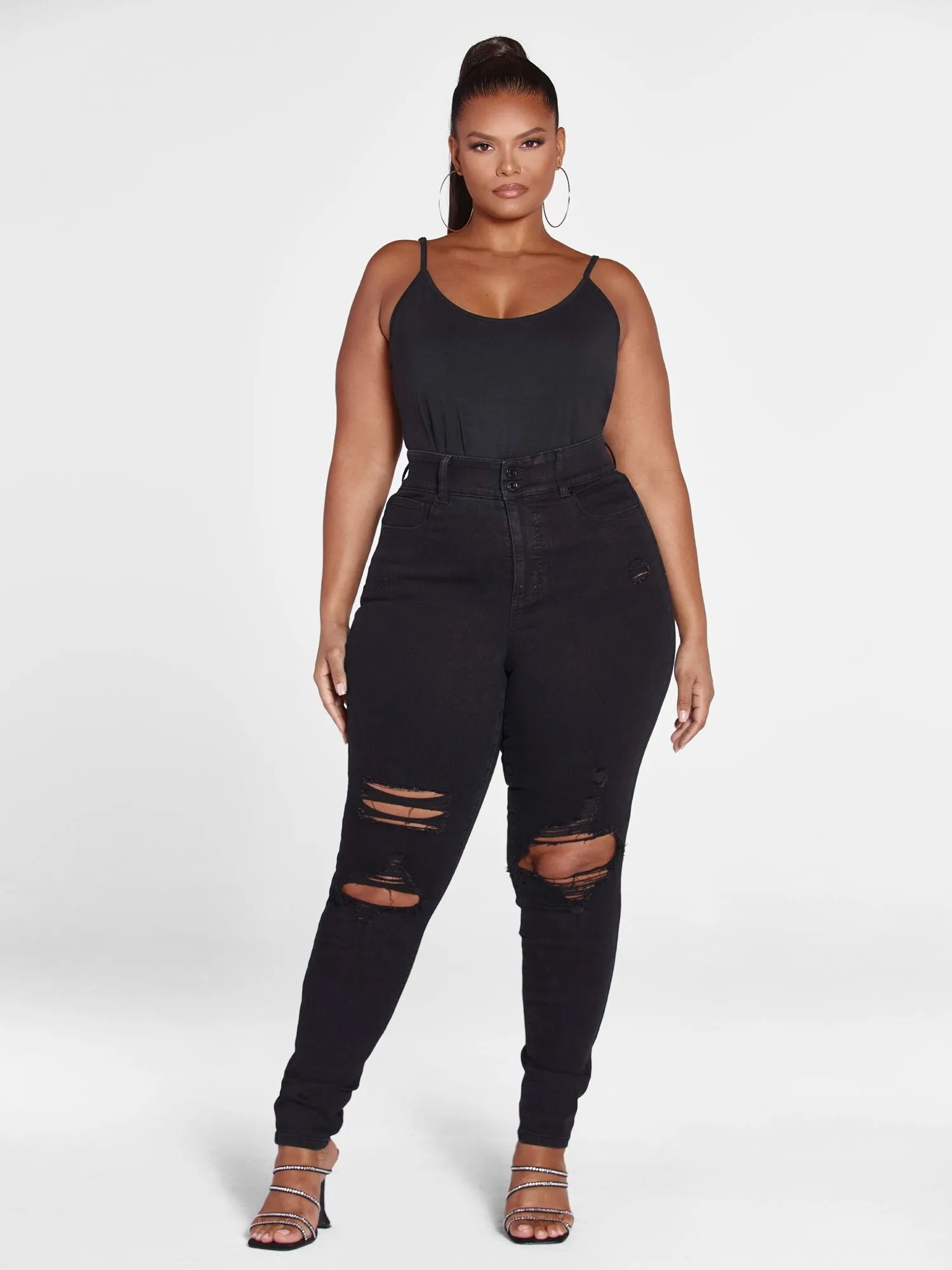 Fashion To Figure - High Rise Curvy Fit Skinny Jeans with Blowout Knees