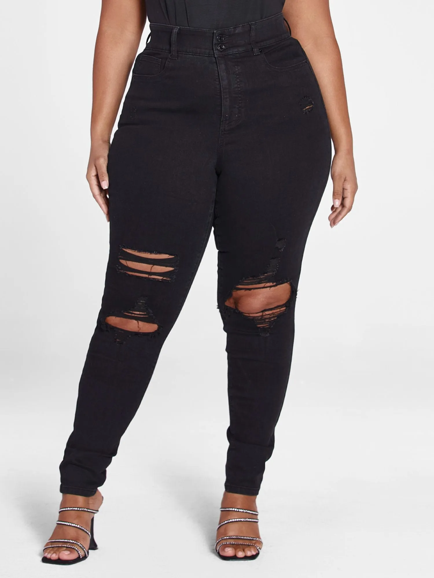 Fashion To Figure - High Rise Curvy Fit Skinny Jeans with Blowout Knees