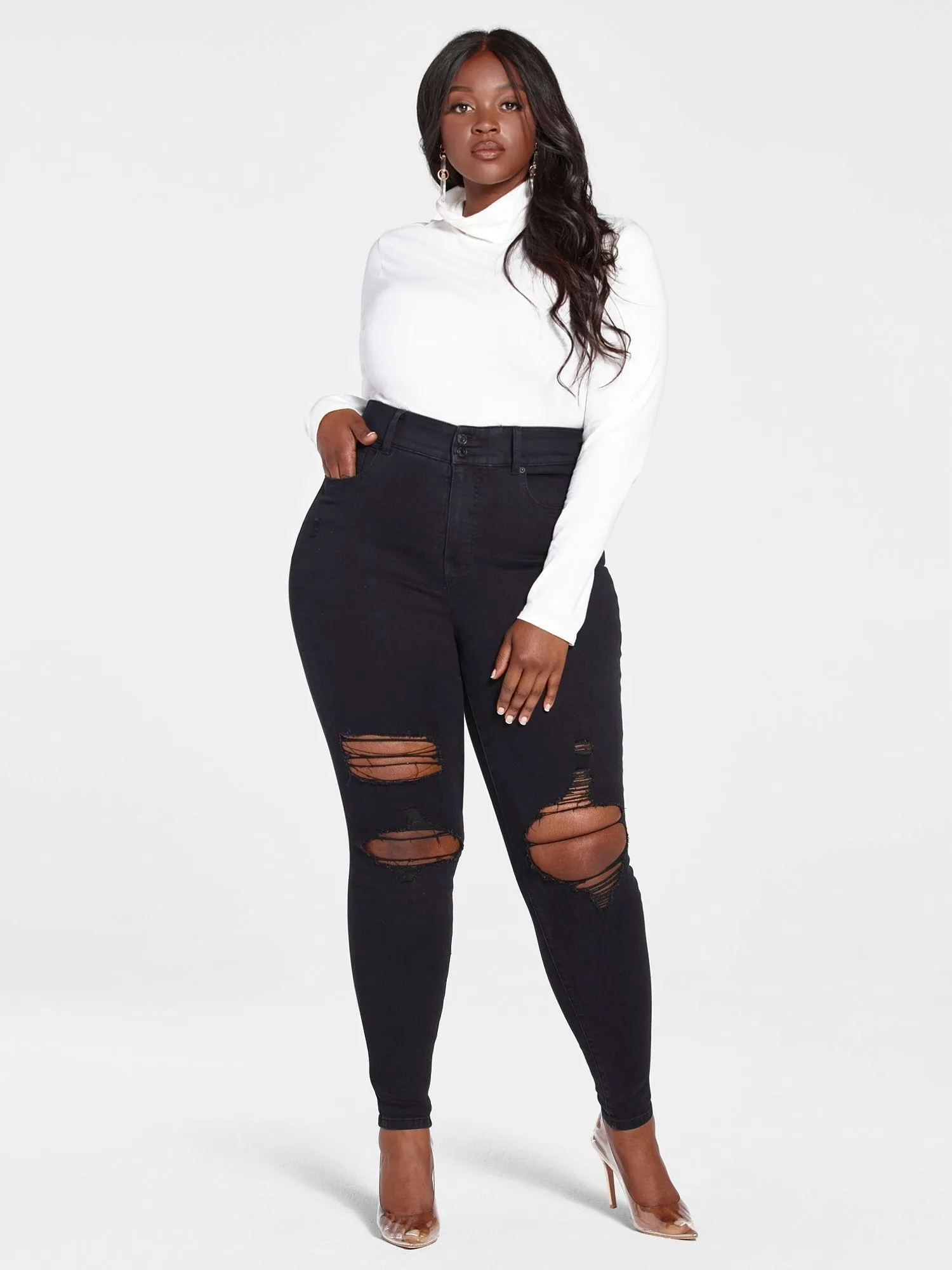 Fashion To Figure - High Rise Curvy Fit Skinny Jeans with Blowout Knees