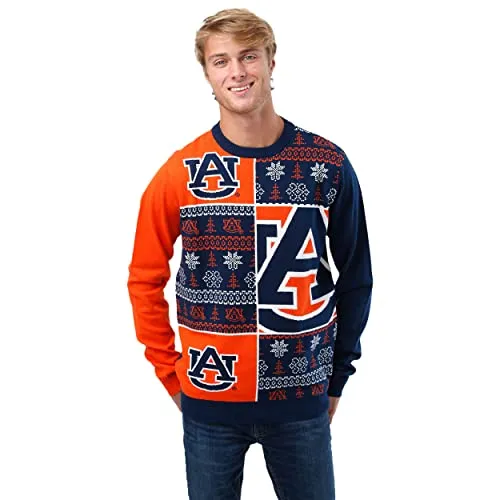 FOCO Auburn Tigers NCAA Mens Busy Block Snowfall Sweater - L