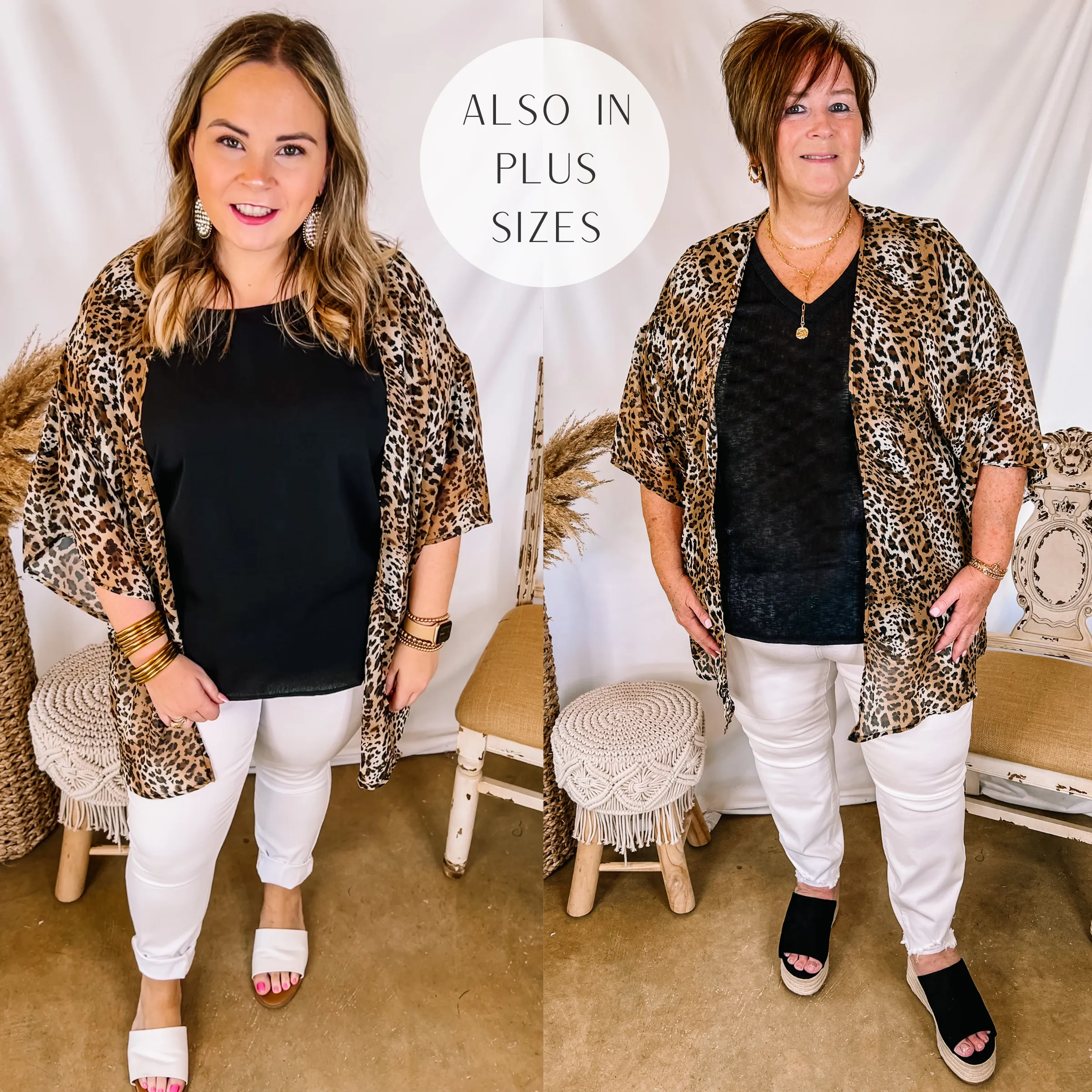 Forever Friends Leopard Print Short Sleeve Kimono in Brown