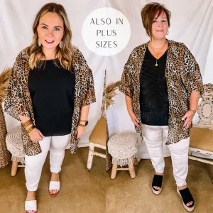 Forever Friends Leopard Print Short Sleeve Kimono in Brown