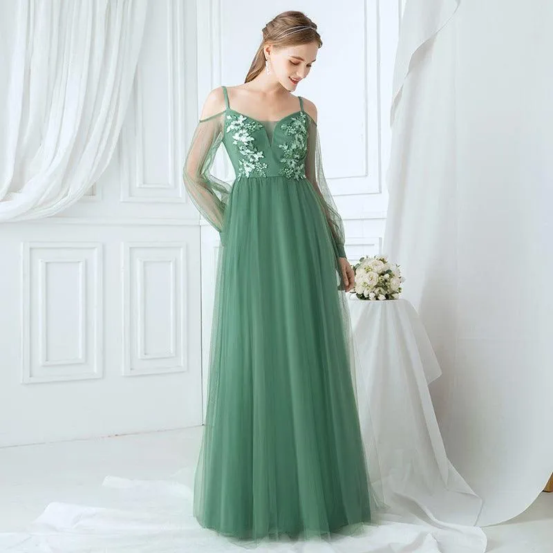 Fresh Light Green Soft Tullie Lace Appliques Beading Floor-length Formal Gown