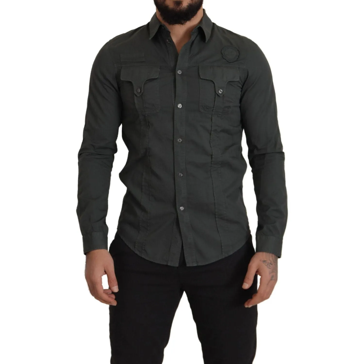 GF Ferre Sleek Dark Gray Cotton Casual Shirt