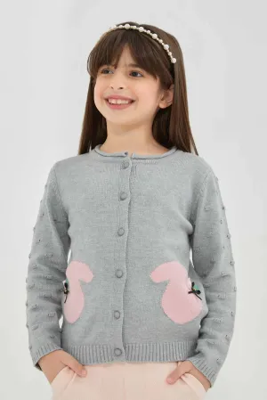 Girls Grey Cardigan With Pocket