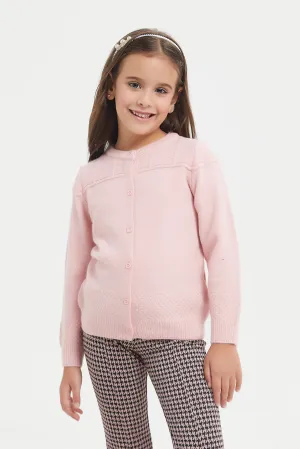 Girls Pink Acrylic Cardigan