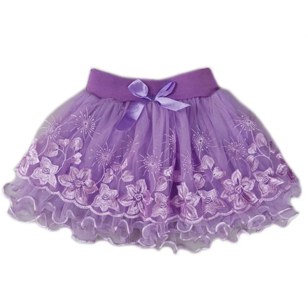 Girls Purple Floral Print Lace Ruffled Tutu Skirt S (9-24M)-XL (6-8)