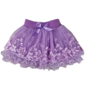 Girls Purple Floral Print Lace Ruffled Tutu Skirt S (9-24M)-XL (6-8)