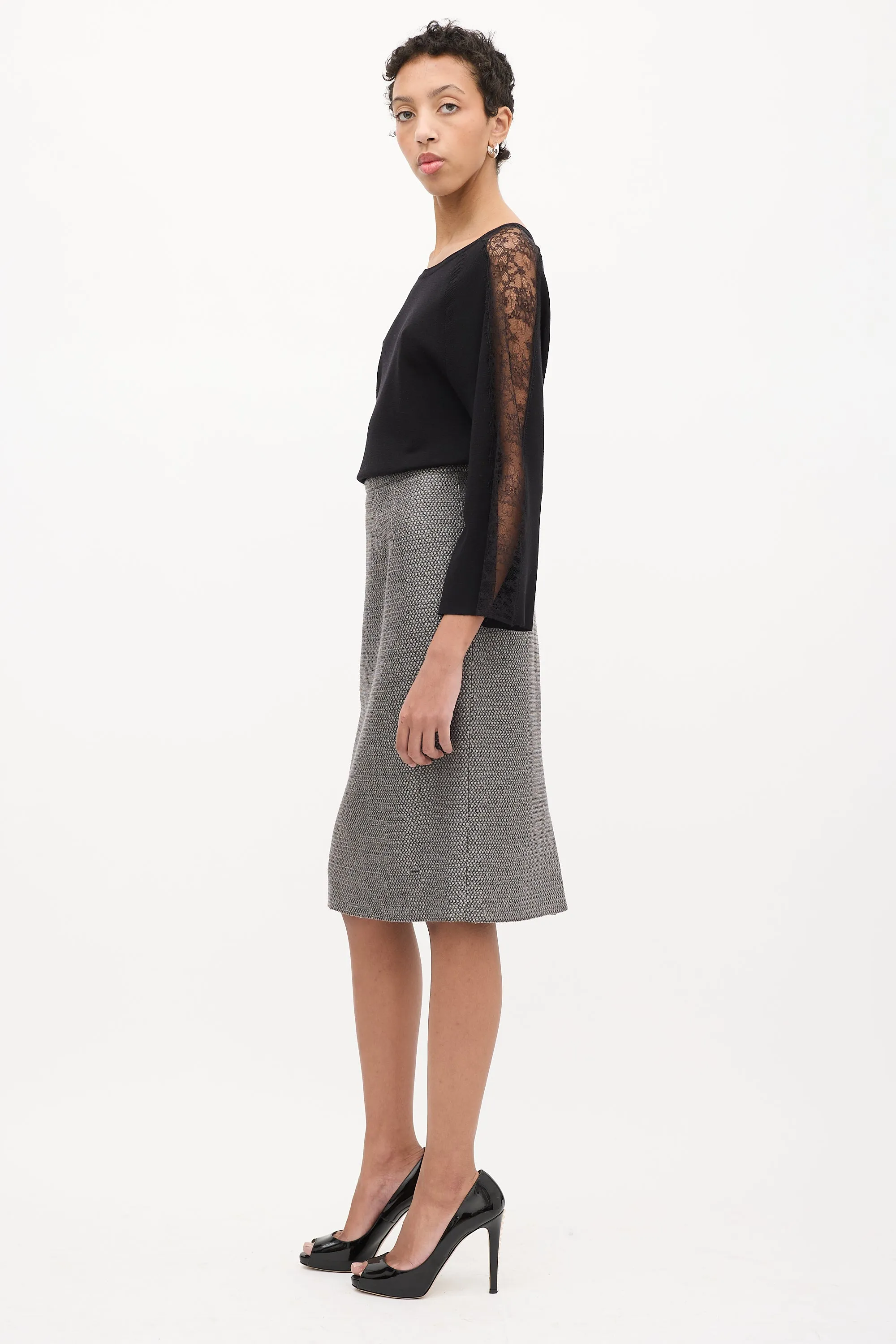 Grey Tweed Pencil Skirt