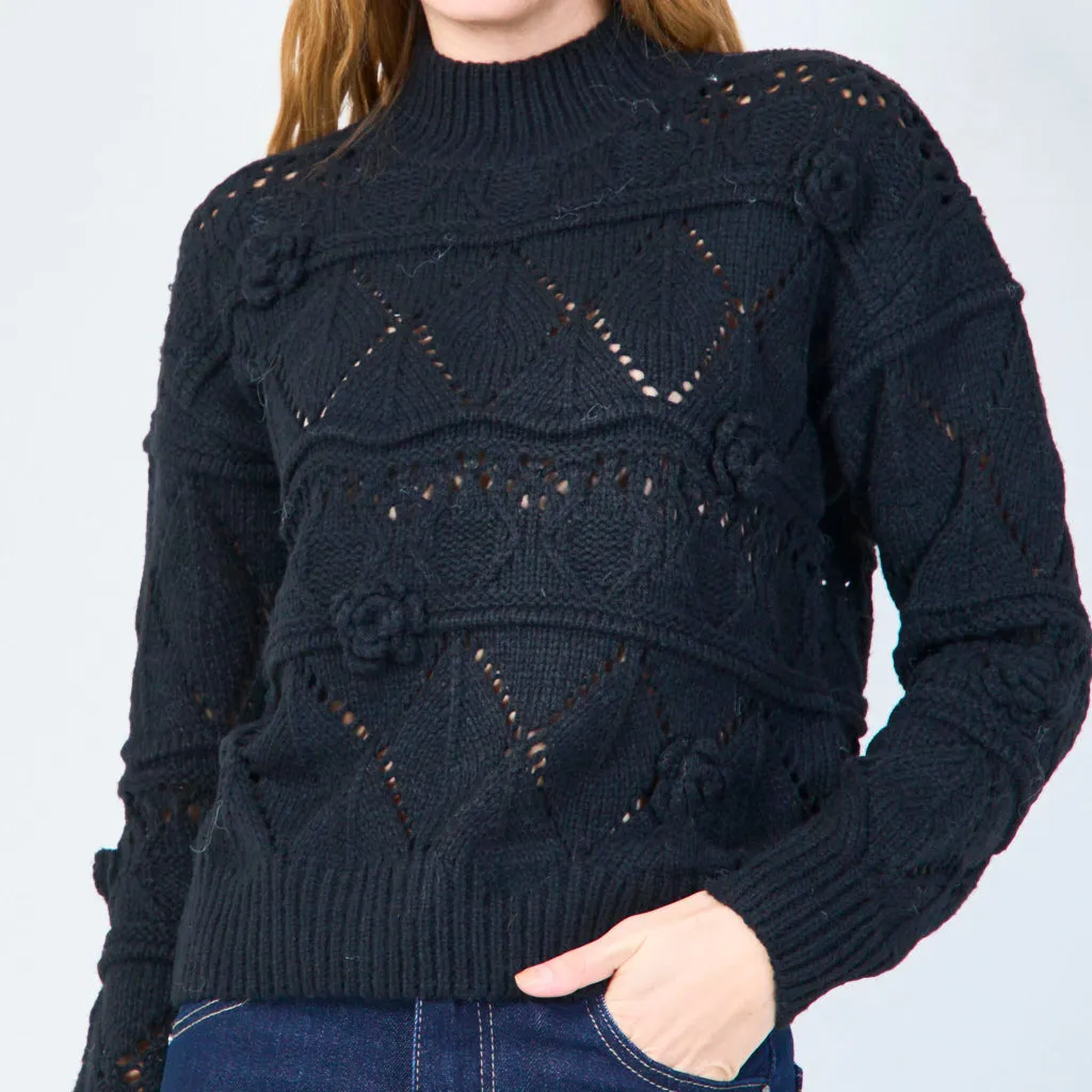 Intricate knit pullover with textured details wholesale