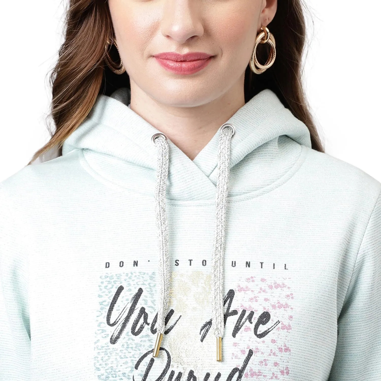 Latin Quarters Women's Full Sleeves Printed Hoodie Sweatshirt (M, Green)