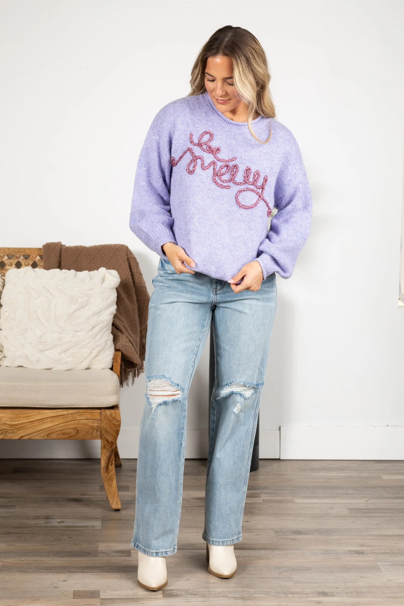 Lavender Be Merry Cozy Pullover Sweater