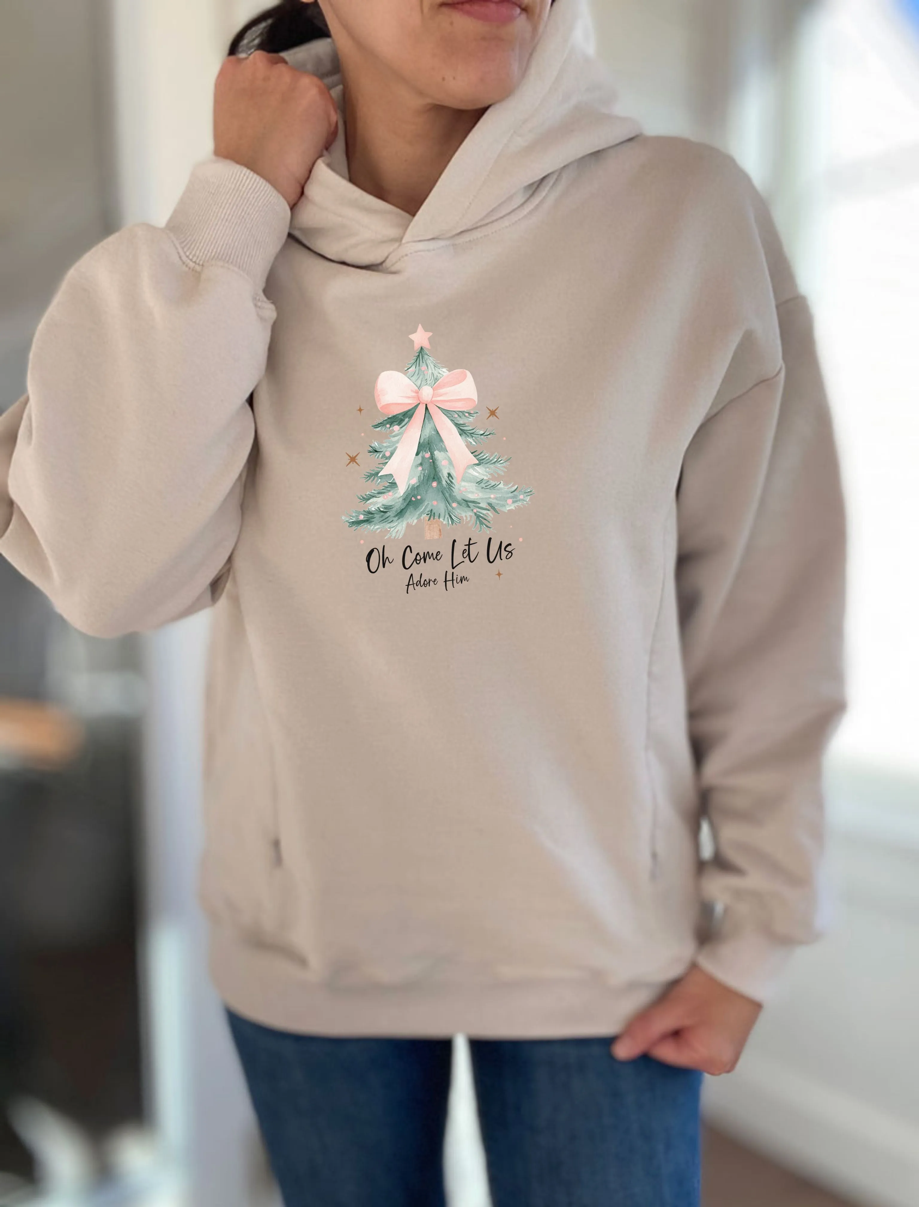 Let Us Adore Him Pink Hooded Sweatshirt