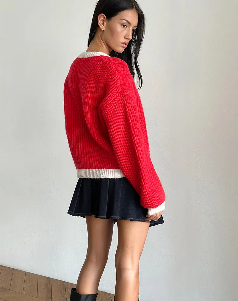 Luciana Contrast Cardigan in Red and Pink