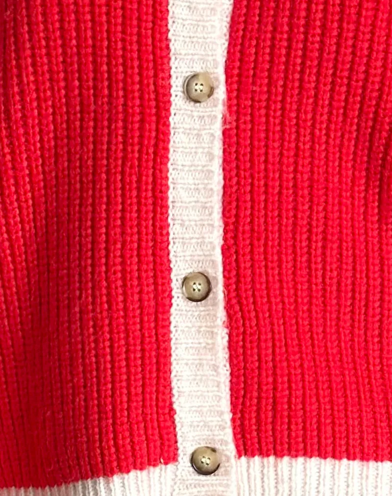 Luciana Contrast Cardigan in Red and Pink