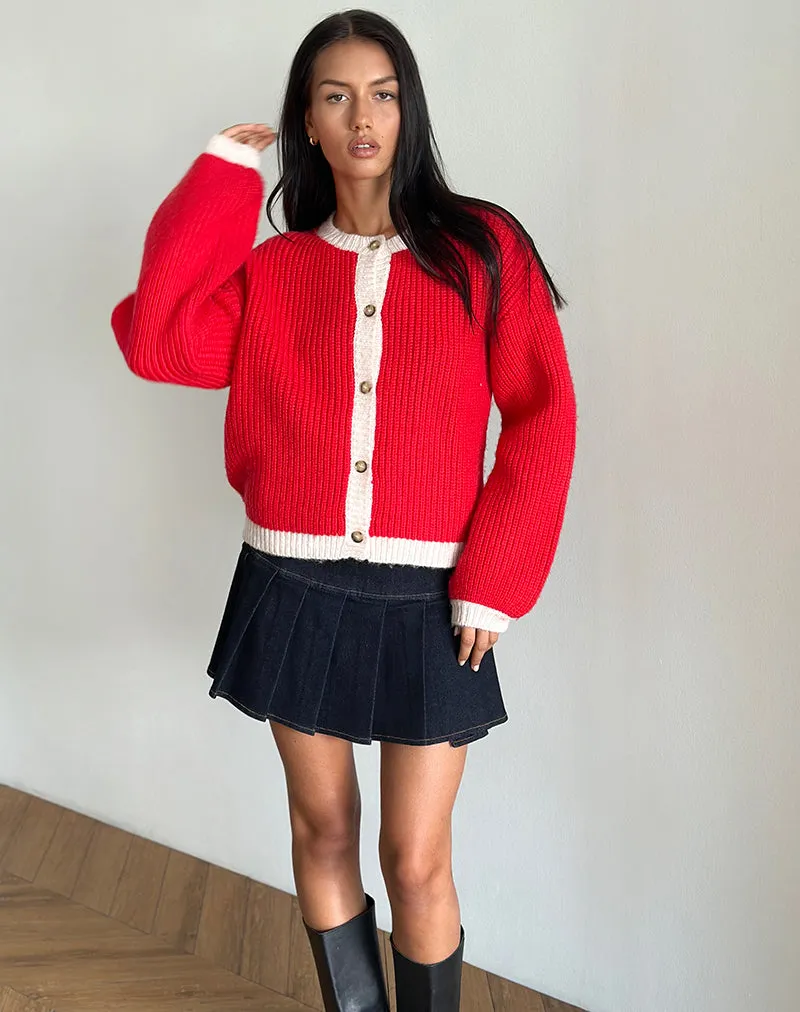 Luciana Contrast Cardigan in Red and Pink