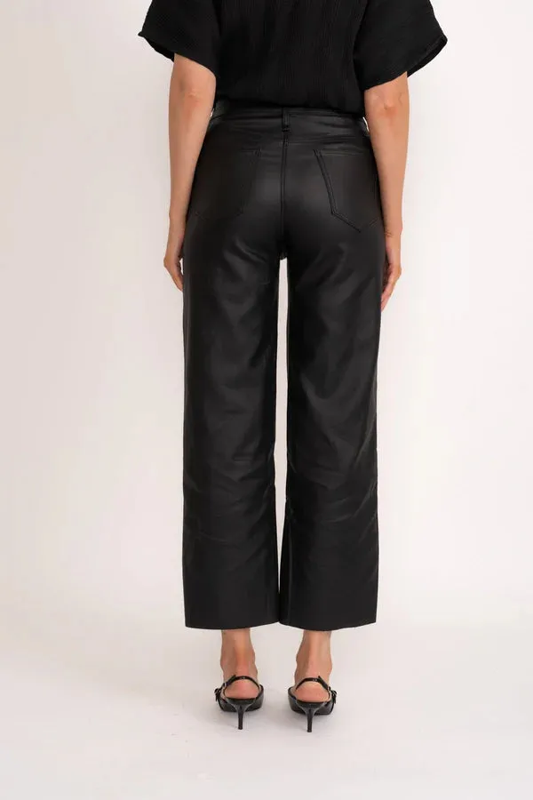 Matt black coated Wide leg trousers