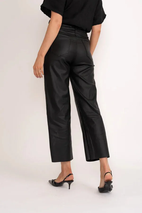 Matt black coated Wide leg trousers