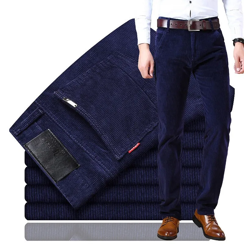 Men's Corduroy Straight Tube Slim Fit Trouser Jeans Elastic Business Versatile Trousers Casual Stretchable Comfy Pants | 6686