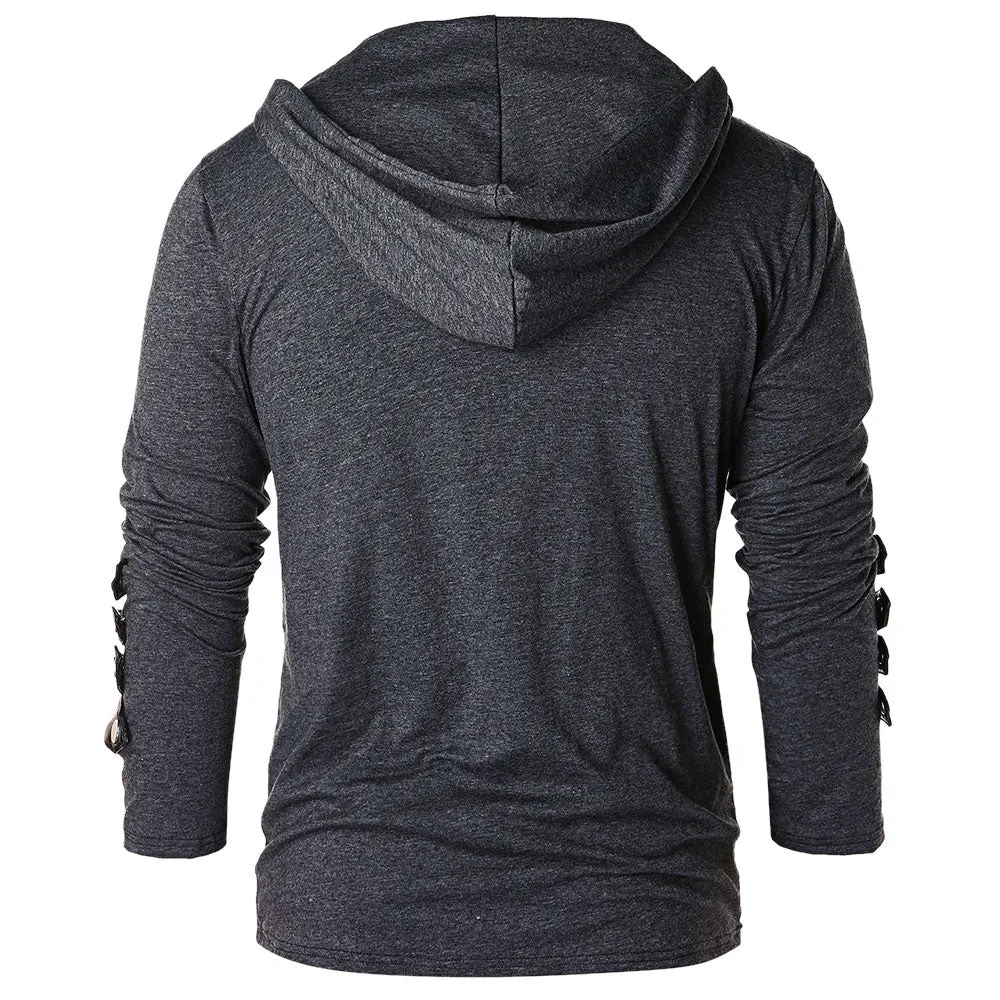 Men's Faux Leather Drawstring Hoodies