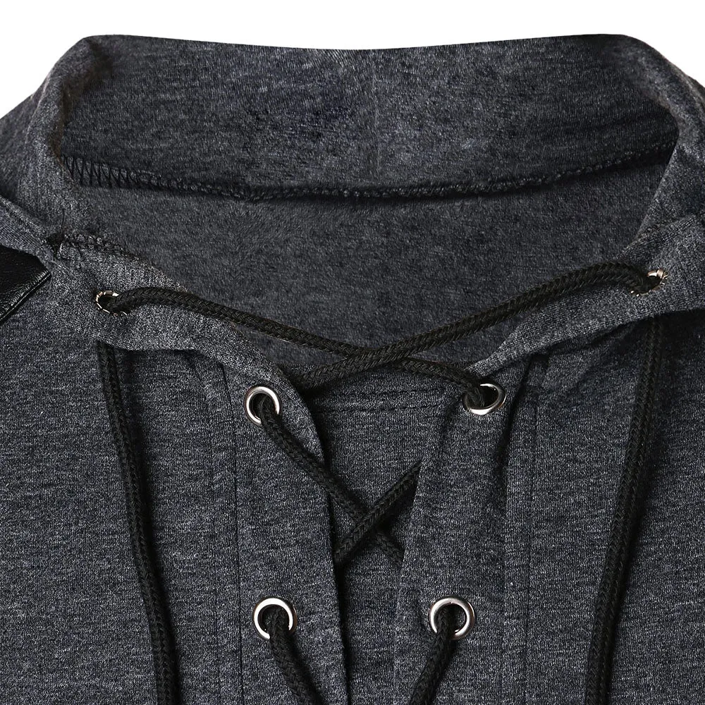 Men's Faux Leather Drawstring Hoodies