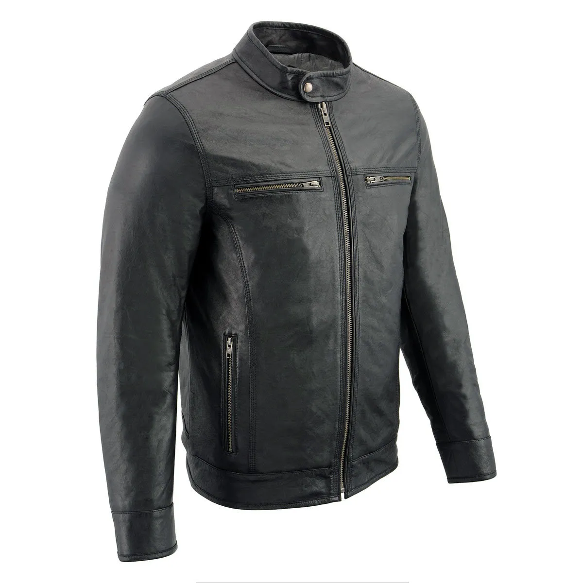 Milwaukee Leather SFM1866 Men's Classic Black Premium Leather Motorcycle Style Jacket with Zipper Front