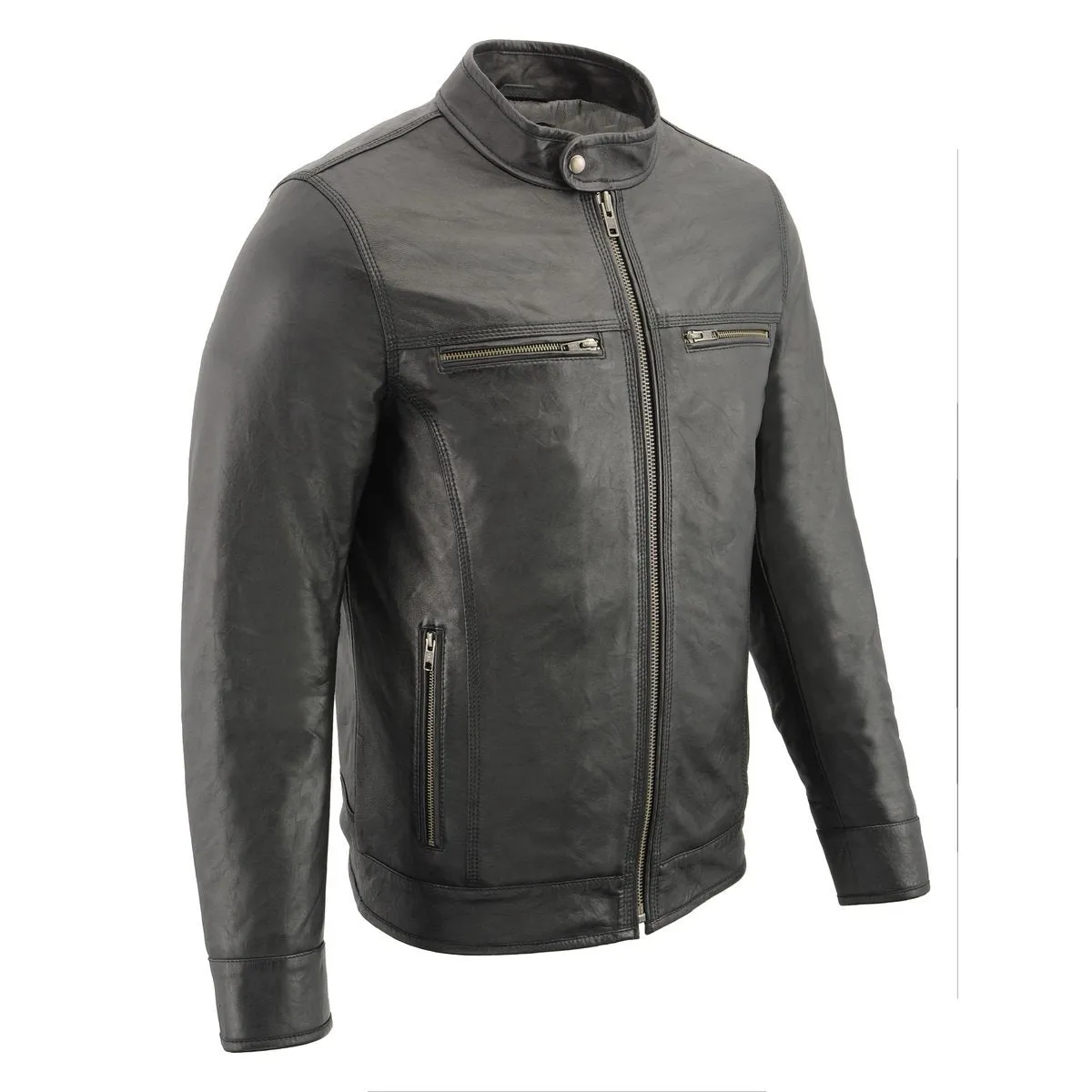 Milwaukee Leather SFM1866 Men's Classic Black Premium Leather Motorcycle Style Jacket with Zipper Front