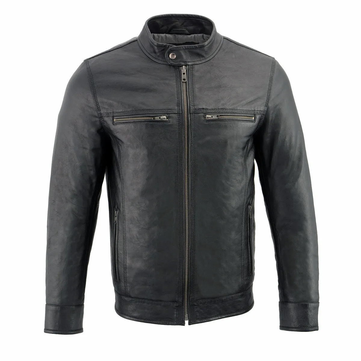 Milwaukee Leather SFM1866 Men's Classic Black Premium Leather Motorcycle Style Jacket with Zipper Front