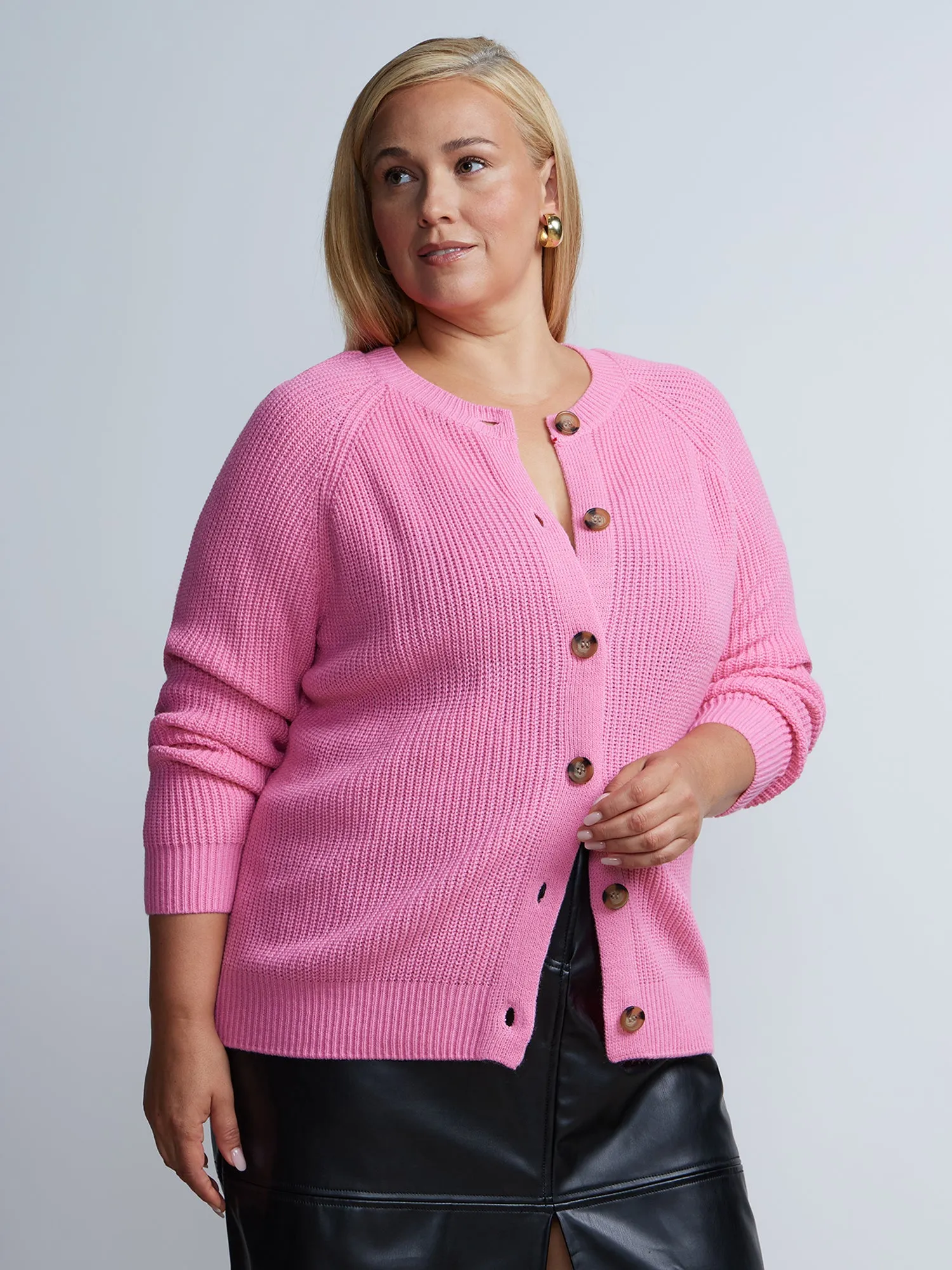 Plus Shaker Stitch Button Front Cardigan