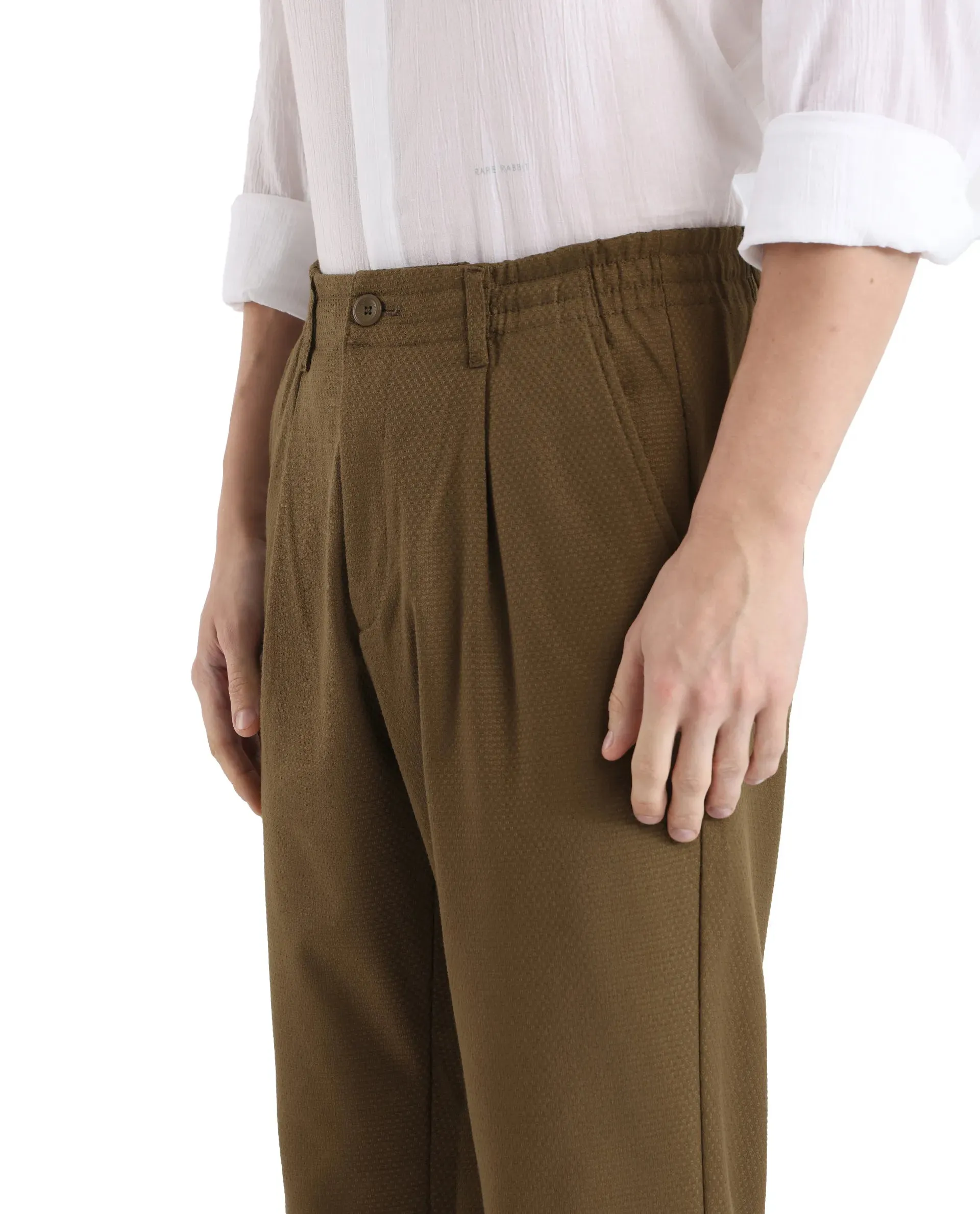 Rare Rabbit Men Tula Light Olive Cotton Fabric Relaxed Fit Elasticated Waistband Plain Trouser